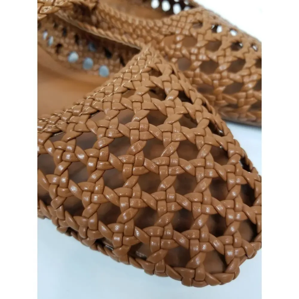 Cushionaire Weston Brown Faux Vegan Leather Woven Mary Jane Flats Women's Size 8